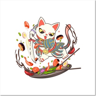 Cute Samurai Cat T-Shirt Posters and Art